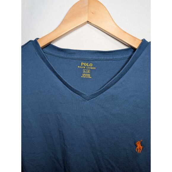 Polo Ralph Lauren Mens T-Shirt Size L V-Neck Blue Short Sleeve Pony Logo staple - Picture 4 of 7